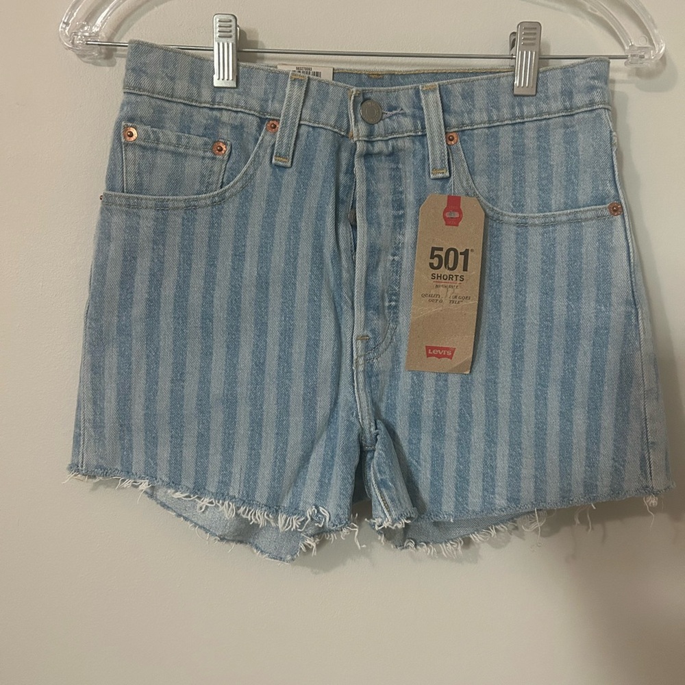 Levi's Women's Light Blue Striped Jean Shorts